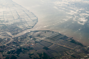 Tha Chin river is a distributary of the Chao Phraya river, Thailand.  The Gulf of Thailand in Samut Sakhon Province.