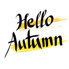Hello Autumn, vector lettering with abstract background.