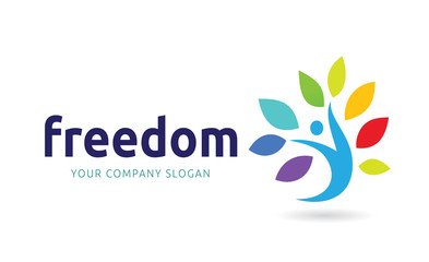Obraz premium Freedom logo template, Vector logo design with human and tree symbol.