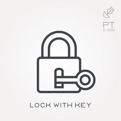 Line icon lock with key