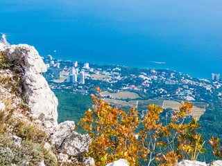 View from the mountain to the city and the sea from a height of 1200 meters