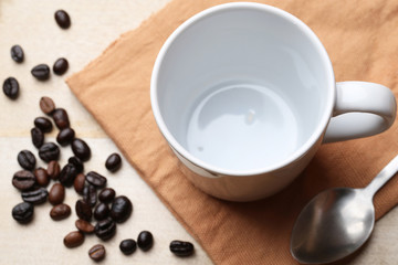 empty white coffee cup on wood background