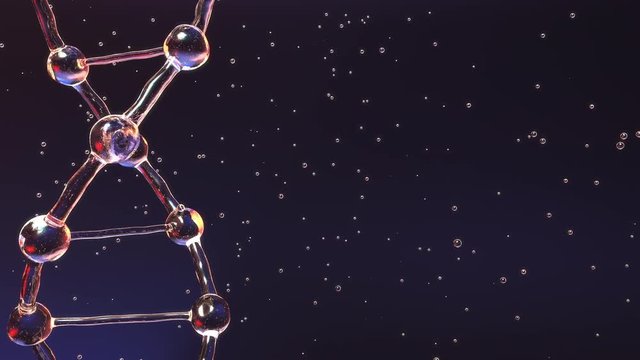 DNA molecule close-up and multiple particles. Heredity, medicine or genetic research related loopable motion background