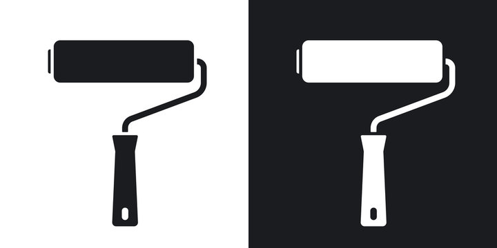 Vector paint roller icon. Two-tone version on black and white background