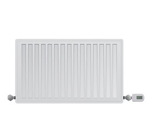 Steel panel radiator. Managing electronic thermal head on the valve. Connection to the heating system right and left.
