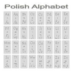 Set of monochrome icons with Polish alphabet for your design © drutska