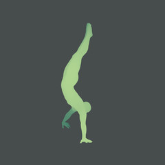 Sporty man doing handstand exercise. Gymnast. 3D human body model. Gymnastics activities for icon health and fitness community. Vector illustration.