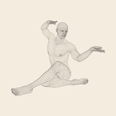 Man Doing Yoga Workout. 3D Model of Man. Healthy lifestyle. Training Concept. Vector Illustration.