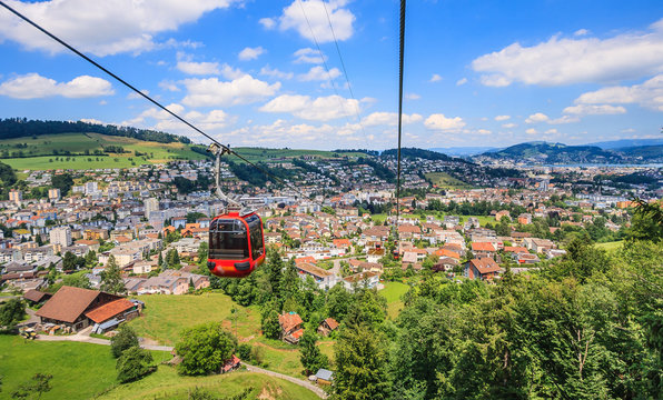 Stunning Luzern urban scenery, bird eye view from cable car from Pilatus mountain, Lucerne, Switzerland, Europe.
