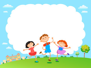 children play clouds design over sky background vector illustration