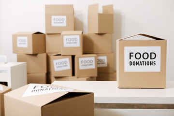 Grey boxes with food for those in need