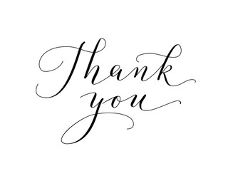 Thank you words, hand written custom calligraphy isolated on white. Great for cards, wedding invitations, social media banners, headers, photo overlays. 