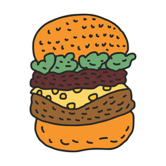 Hamburger drawing isolated. Big burger cartoon style