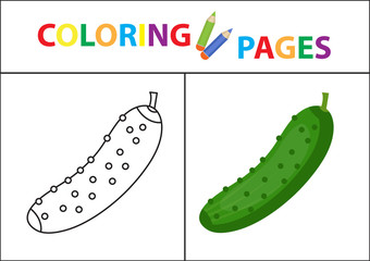 Coloring book page. Sketch outline and color version. Coloring for kids. Childrens education. Vector illustration