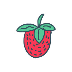 Strawberry drawing isolated. Red juicy berry on white background