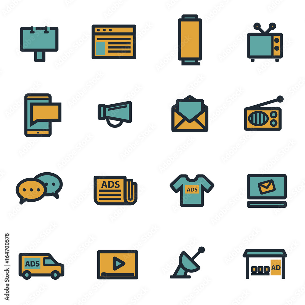 Wall mural vector flat advertisement icons set