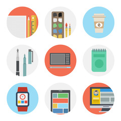 Nine color flat icon set - Designer tools