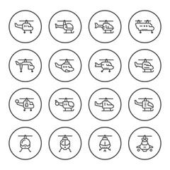 Set round line icons of helicopter