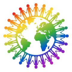 Kreisförmige Menschenkette um die Welt / Regenbogenfarben, Vektor, freigestellt

Regenbogen, Regenbogenfarben,  
