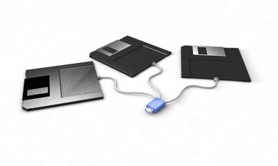 Fototapeta premium Floppy Disk Diskette network concept, 3d