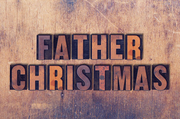 Father Christmas Theme Letterpress Word on Wood Background