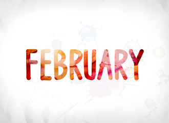 February Concept Painted Watercolor Word Art