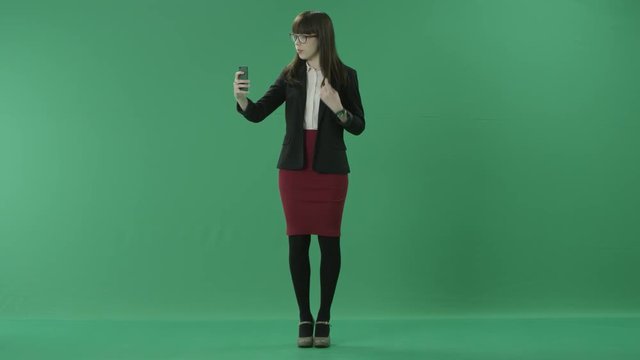 Beautiful caucasian girs takes selfies