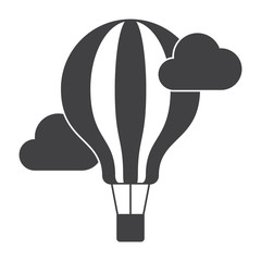 Aeronautics concept with balloon and clouds, vector silhouette
