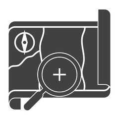 Local history concept with map and magnifying glass, vector silhouette