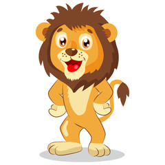 Happy Leo. Cartoon Lion Vector. Cute Character. Kids Funny Illustration. Lion Funny Mascot. Cute Jungle Animals.
