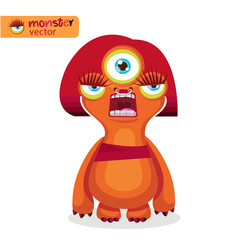 Aggressive Woman. Cartoon Cute Female Monster. Cyclop Monster Girl. Angry Mascot. Vector Illustration On A White Background. Vector For Poster, Or Print On Clothes.