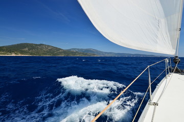 Luxury yacht at sea race. Sailing regatta. Cruise yachting