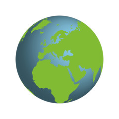 Isolated globe on an transparent background with Europe and Africa at the front in green and blue.