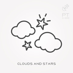 Line icon clouds and stars