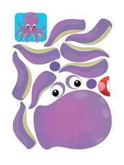 cartoon character puzzle - isolated octopus - illustration for children