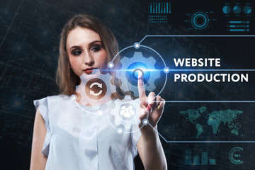 The concept of business, technology, the Internet and the network. A young entrepreneur working on a virtual screen of the future and sees the inscription: Website production