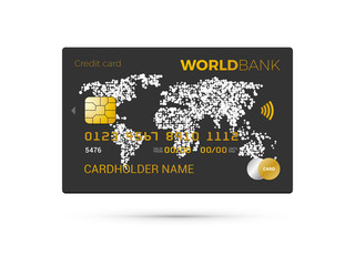 black credit card with world map