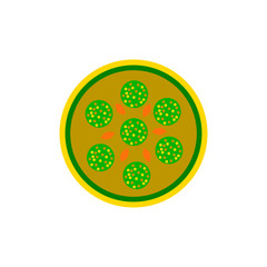 Pizza with salami.Vector illustration. simple pizza icon top view