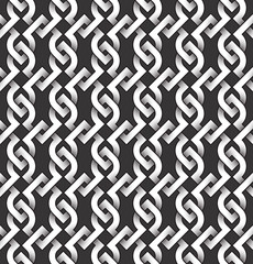 Monochrome seamless pattern of loops shaped twisted bands. Abstract repeatable background.