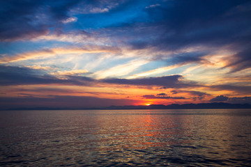 Beautiful seascape, sunset and sea surface.