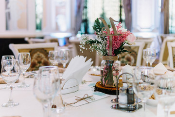 Beautiful Decorated Wedding Restaurant Table Setting Before The Party