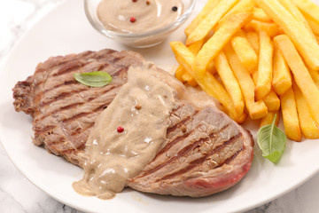 beef steak with french fries