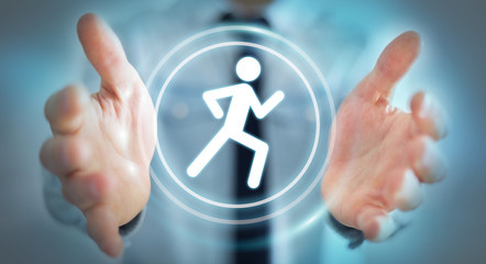 Young man using running application to check his performances 3D rendering