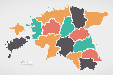 Estonia Map with states and modern round shapes