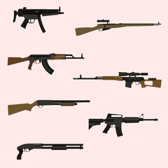 Firearm set. Automatic rifle, machine gun.