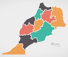 Morocco Map with states and modern round shapes