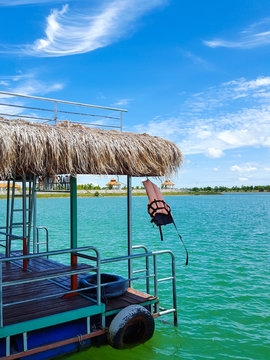 Tung Kula lake in Surin city, blue sky, Turquoise lake