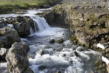 waterfalls cascade at river skoga in Iceland