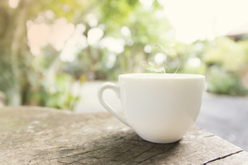 Morning coffee in garden.