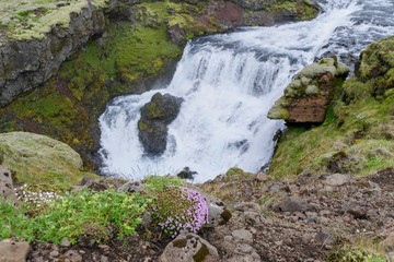 waterfalls cascade at river skoga in Iceland